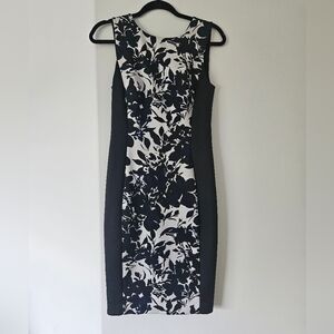 White House Black Market Black and White Sleeveless Bodycon Midi Dress